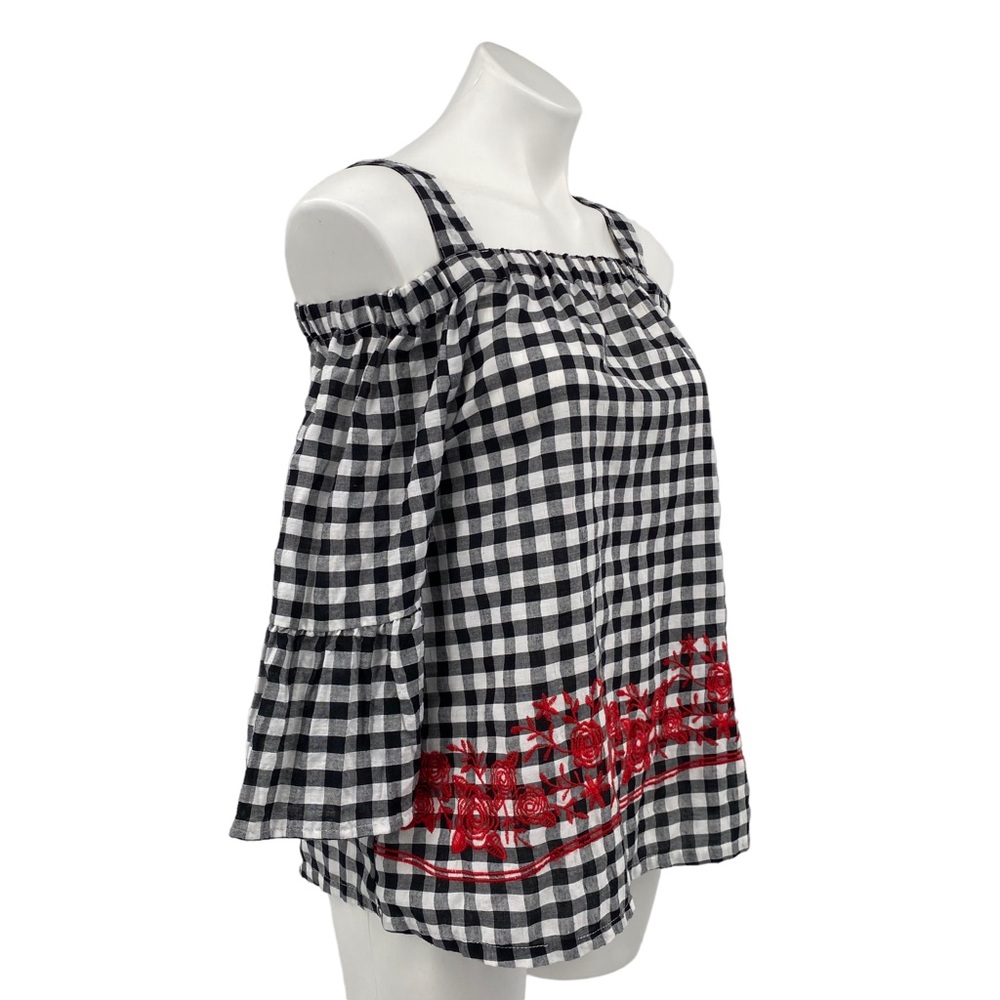 Harlow & Rose Gingham Floral Embroidered Off Shoulder Top Small - Picture 4 of 11